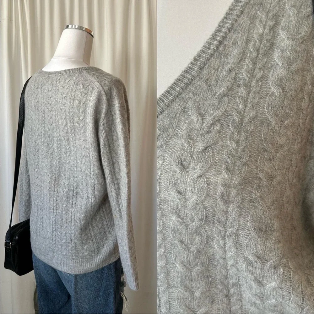 Grey J. Crew Cashmere Cable knit V-neck sweater XS - Picture 8 of 8
